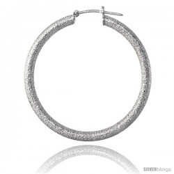 Sterling Silver Italian 3mm Tube Hoop Earrings Stardust finish, 1 1/2 in (38 mm)