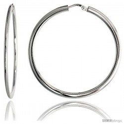 Sterling Silver Italian Flat Tube Hoop Earrings, 1 3/4 in (45 mm)