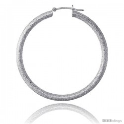 Sterling Silver Italian 3mm Tube Hoop Earrings Stardust finish, 1 5/8 in (42 mm)