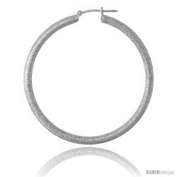 Sterling Silver Italian 3mm Tube Hoop Earrings Stardust finish, 1 7/8 in (48 mm)