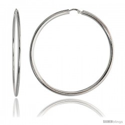 Sterling Silver Italian Large Flat Tube Hoop Earrings, 2 3/16 in (55 mm)
