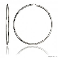 Sterling Silver Italian Extra Large Flat Tube Hoop Earrings, 2 1/2 in (65 mm)