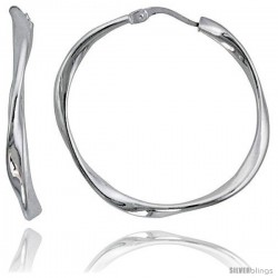 Sterling Silver 3mm Italian Twisted Hoop Earrings, 1 3/8 in. (35 mm), Silver Dollar Size