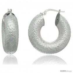 Sterling Silver Hoop Earrings Textured finish Very Fat, 1 in diameter