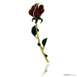 Sterling Silver Enameled Red Rose Pendant (Gold Finish), 1 5/8 in. (41 mm) tall