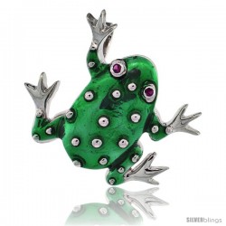 Sterling Silver Green Enamel Frog Pendant, 1 1/8 in. (29 mm) tall