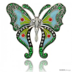 Sterling Silver Multi Color Enamel Butterfly Brooch, 1 1/2 in. (38 mm) tall