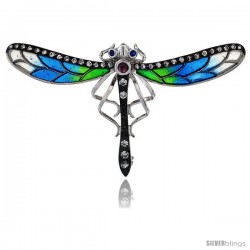 Sterling Silver Multi Color Enamel Dragonfly Brooch, 2 5/8 in. (61 mm) wide