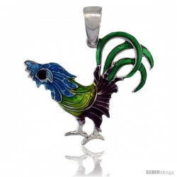 Sterling Silver Multi Color Enamel Rooster Pendant, 1 1/16 in. (26 mm) tall