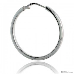 Sterling Silver Italian 2mm Square Tube Hoop Earrings, 1 1/8 in (29 mm), Half Dollar Size