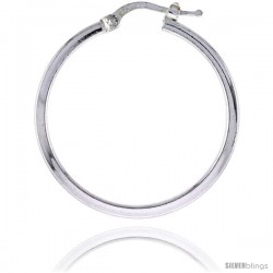 Sterling Silver Italian 2mm Square Tube Hoop Earrings, 1 1/4 in (30 mm), Half Dollar Size