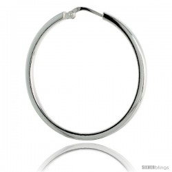 Sterling Silver Italian 2mm Square Tube Hoop Earrings, 1 3/8 in (35 mm)