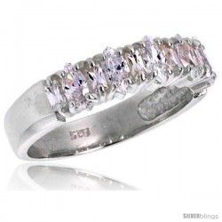 Highest Quality Sterling Silver 3/16 in (5 mm) wide Wedding Band, Marquise Cut CZ Stones