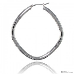 Sterling Silver Italian 3mm Tube Diamond-Shaped Italian Hoop Earrings