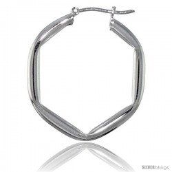 Sterling Silver Italian 3mm Tube Hexagon Italian Hoop Earrings