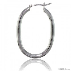 Sterling Silver Italian 3mm Tube Oval Italian Hoop Earrings