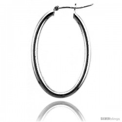 Sterling Silver Italian 3mm Tube Egg-Shaped Italian Oval Hoop Earrings