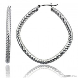 Sterling Silver Italian 3mm Tube Rope Design Italian Hoop Earrings