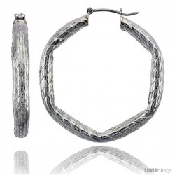 Sterling Silver Italian 4mm Tube Rope Design Hexagon-Shaped Italian Hoop Earrings