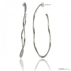 Sterling Silver Italian Twisted Oval Hoop Earrings 2 7/8 X 1 in ( 73mm x 25mm )