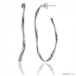 Sterling Silver Italian Twisted Oval Hoop Earrings 2 5/16 X 1 in ( 59mm x 25mm )