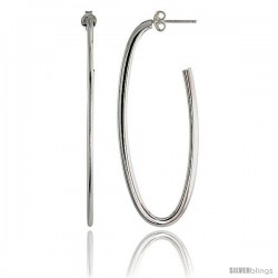 Sterling Silver Italian Flat Tube Oval Hoop Earrings 2 3/8 X 1 in ( 61mm x 24mm )