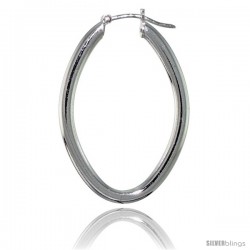 Sterling Silver Italian 3mm Tube Oval Italian Hoop Earrings -Style Hu3