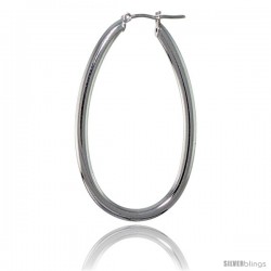 Sterling Silver Italian 3mm Tube Long Oval Italian Hoop Earrings