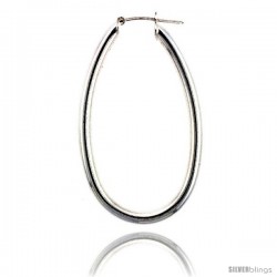 Sterling Silver Italian 3mm Tube Long Oval Italian Hoop Earrings -Style Hu5