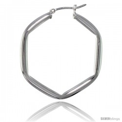 Sterling Silver Italian 3mm Tube Hexagon-shaped Italian Hoop Earrings