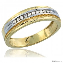 10k Gold 11-Stone Milgrain Design Men's Diamond Ring Band w/ 0.30 Carat Brilliant Cut Diamonds, 1/4 in. (6.5mm) wide