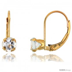 10k Yellow Gold Natural Aquamarine Leverback Earrings 5mm Brilliant Cut March Birthstone, 9/16 in tall