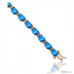 10K Yellow Gold Natural Swiss Blue Topaz Oval Tennis Bracelet 5x7 mm stones, 7 in