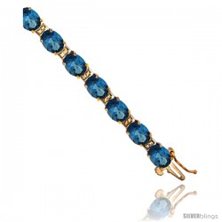 10K Yellow Gold Natural London Blue Topaz Oval Tennis Bracelet 5x7 mm stones, 7 in