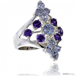 Highest Quality Sterling Silver 1 1/8 in (28 mm) wide Ladies' Diamond-shaped Right Hand Ring, Brilliant Cut Alexandrite