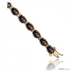 10K Yellow Gold Natural Mystic Topaz Oval Tennis Bracelet 5x7 mm stones, 7 in