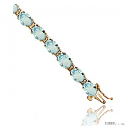 10K Yellow Gold Natural Aquamarine Oval Tennis Bracelet 5x7 mm stones, 7 in