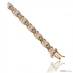 10K Yellow Gold Natural Morganite Oval Tennis Bracelet 5x7 mm stones, 7 in