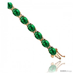 10K Yellow Gold Natural Emerald Oval Tennis Bracelet 5x7 mm stones, 7 in