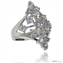 Highest Quality Sterling Silver 1 1/8 in (28 mm) wide Ladies' Diamond-shaped Right Hand Ring, Brilliant Cut CZ Stones