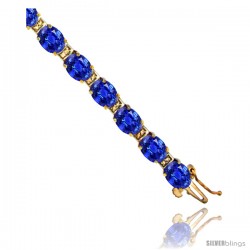 10K Yellow Gold Natural Blue Sapphire Oval Tennis Bracelet 5x7 mm stones, 7 in