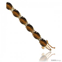 10K Yellow Gold Natural Tiger Eye Oval Tennis Bracelet 5x7 mm stones, 7 in