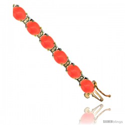 10K Yellow Gold Natural Coral Oval Tennis Bracelet 5x7 mm stones, 7 in