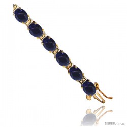 10K Yellow Gold Natural Lapis Oval Tennis Bracelet 5x7 mm stones, 7 in