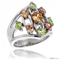 Highest Quality Sterling Silver 3/4 in (20 mm) wide Ladies' Right Hand Ring, Brilliant Cut Peridot & Yellow Topaz-colored CZ