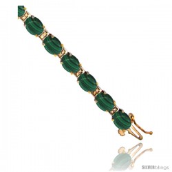 10K Yellow Gold Natural Malachite Oval Tennis Bracelet 5x7 mm stones, 7 in