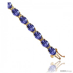 10K Yellow Gold Natural Tanzanite Oval Tennis Bracelet 5x7 mm stones, 7 in