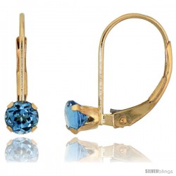 10k Yellow Gold Natural Blue Topaz Leverback Earrings 4mm Brilliant Cut December Birthstone, 9/16 in tall