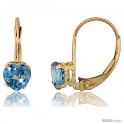 10k Yellow Gold Natural Blue Topaz Heart Leverback Earrings 5mm December Birthstone, 9/16 in tall