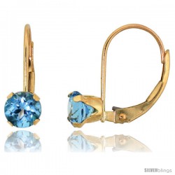 10k Yellow Gold Natural Blue Topaz Leverback Earrings 5mm Brilliant Cut December Birthstone, 9/16 in tall